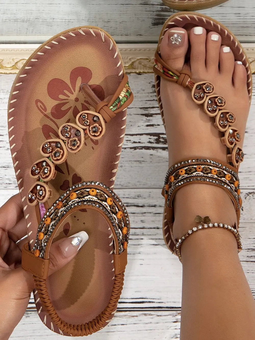 💥SANDALS Western style women's shoes summer fashion beach flat sandals beaded diamond clip on shoes PassionSecrete
