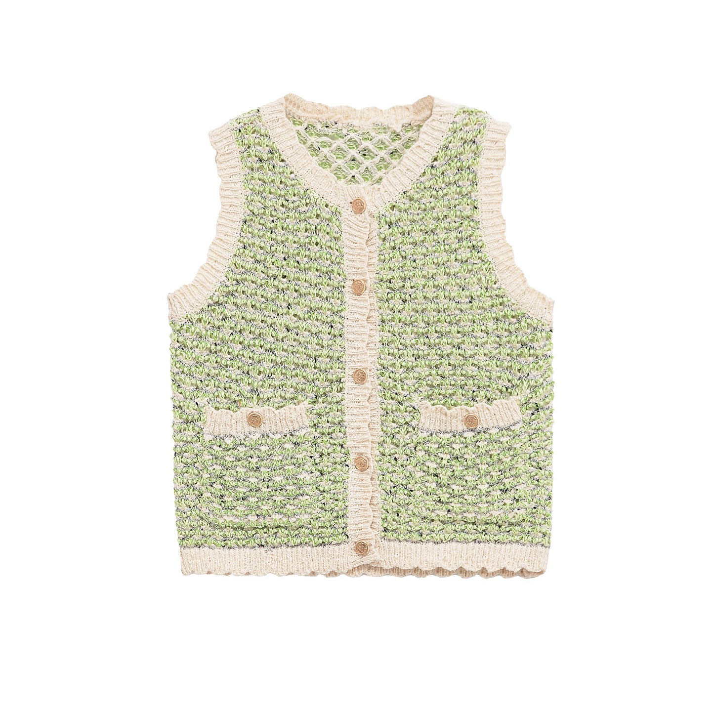 Color blocking texture knitted vest top for women