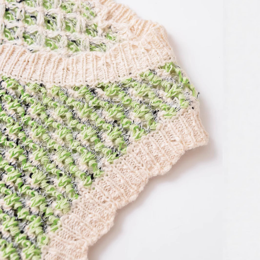 Color blocking texture knitted vest top for women