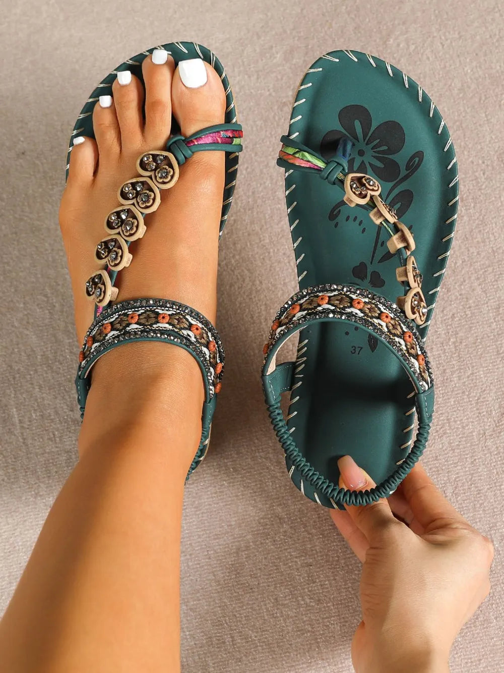 💥SANDALS Western style women's shoes summer fashion beach flat sandals beaded diamond clip on shoes PassionSecrete