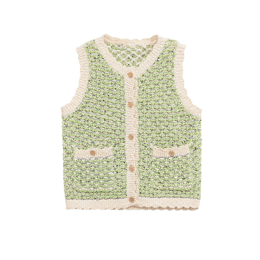 Color blocking texture knitted vest top for women